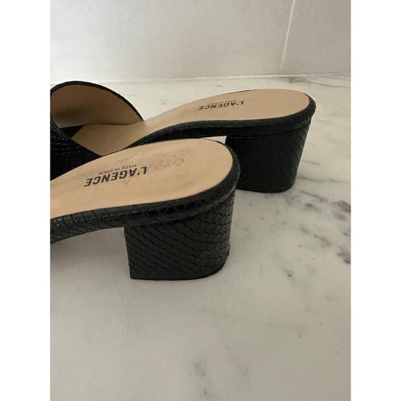 L’agence Black Embossed Leather Open Toe Block Heel Slip On Sandals - Picture 8 of 10